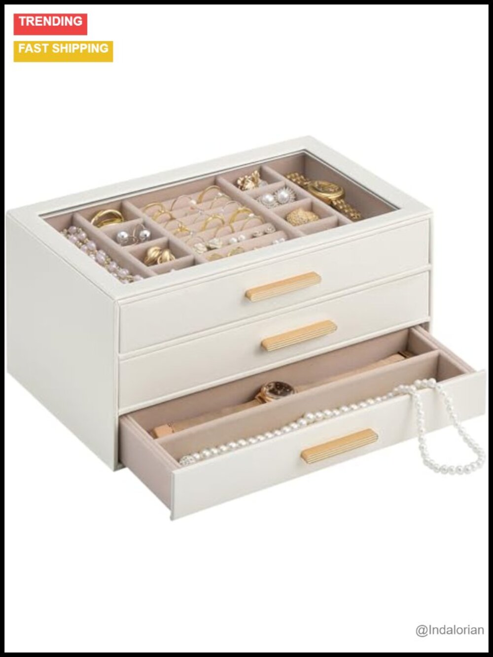 3-Layer Jewelry Box Organizer PU Leather Velvet Lining